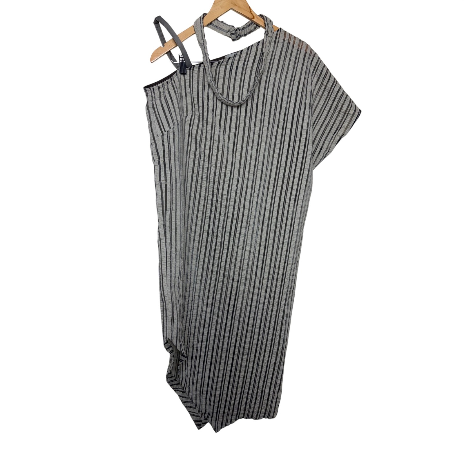 Ixos Beyond Italy Silk Blend Asymmetric One Shoulder Striped Midi Dress Grey 42